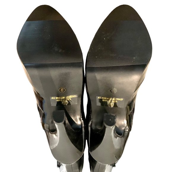 Delicious Knee High Stiletto Patent Leather Black Lace Up Platform Boots 6 Troy - Picture 9 of 10